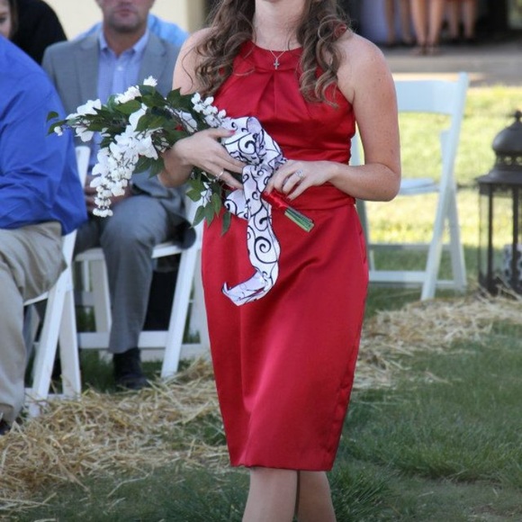 Red David’s Bridal Bridesmaid Dress - Picture 1 of 6